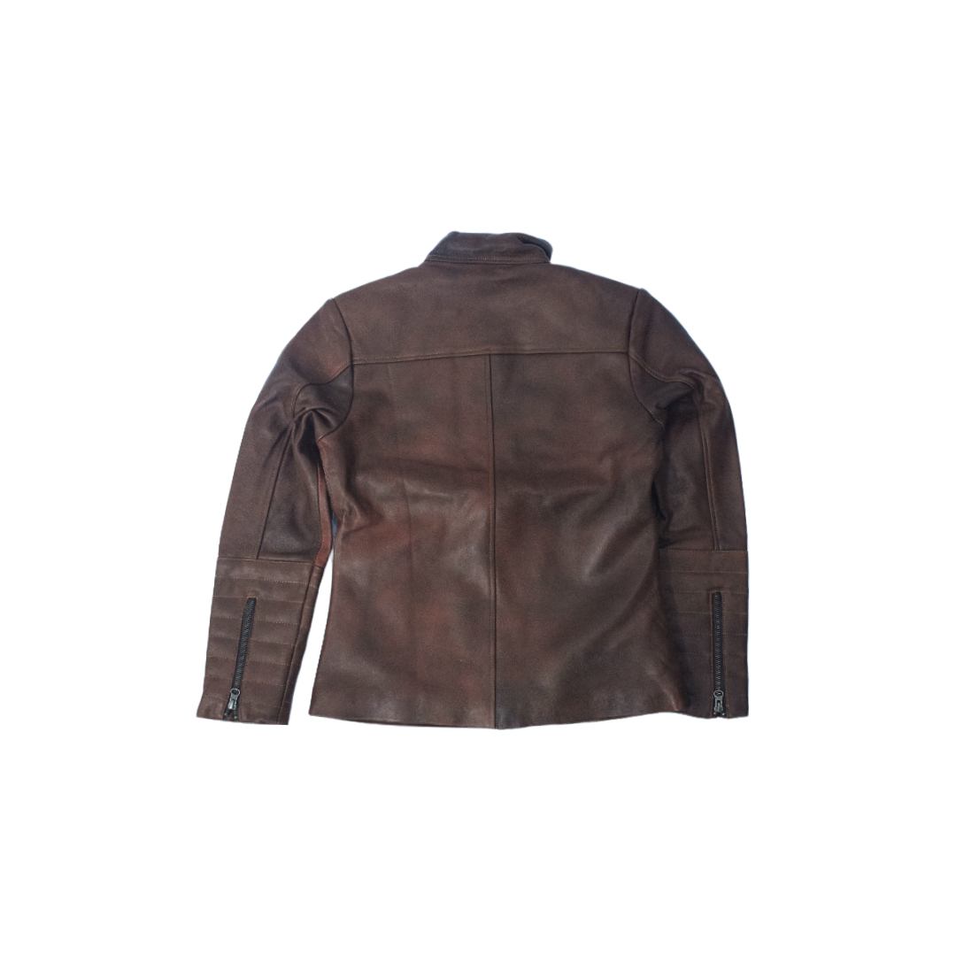 Women's Rustic Brown Vintage Leather Jacket with Quilted Sleeves – Eliteverse Collection - Image 3