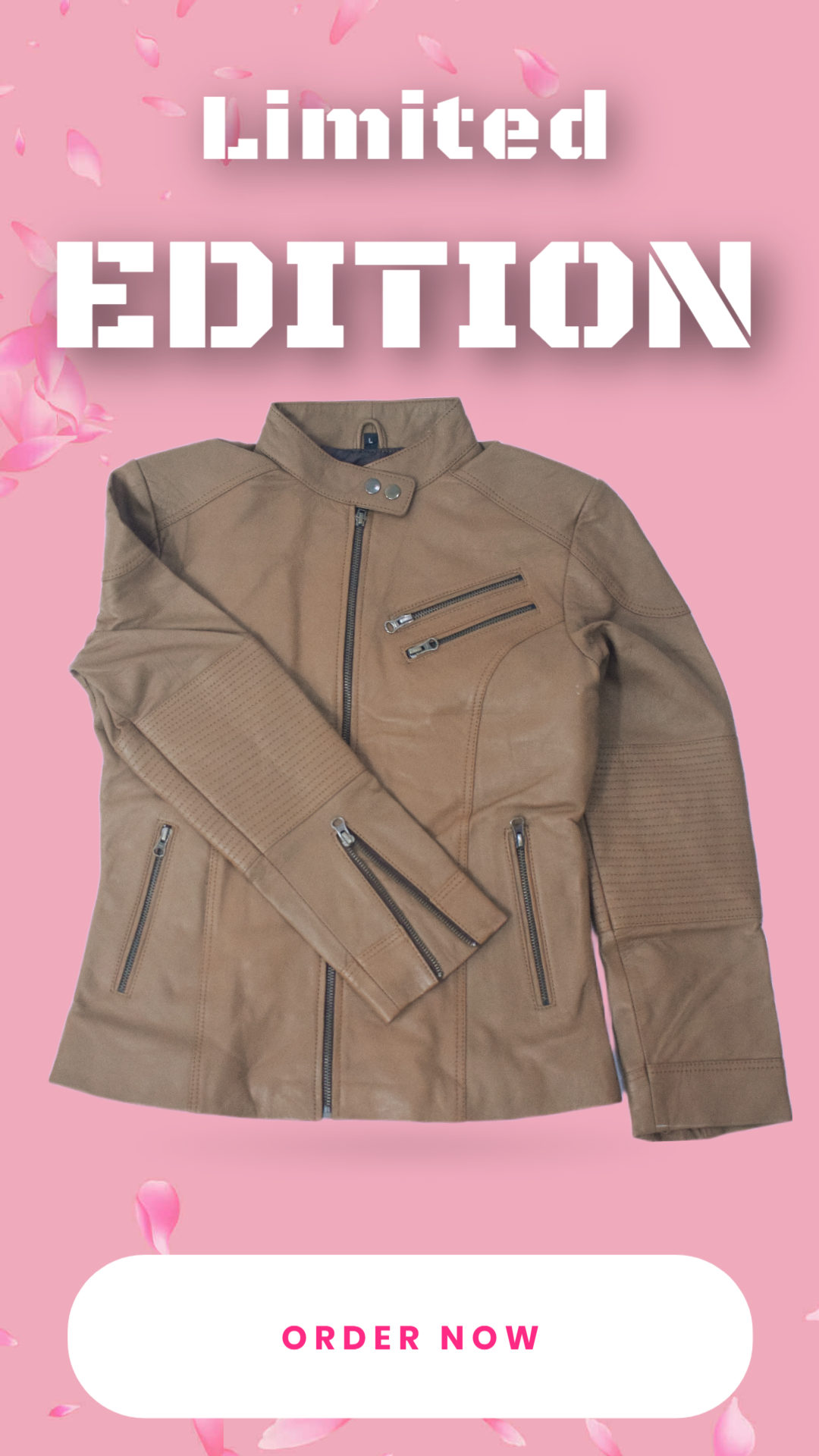 Women's Tan Brown Leather Jacket with Quilted Sleeves & Zip Detailing – Eliteverse - Image 4