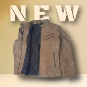 Women's Tan Brown Leather Jacket with Quilted Sleeves & Zip Detailing – Eliteverse