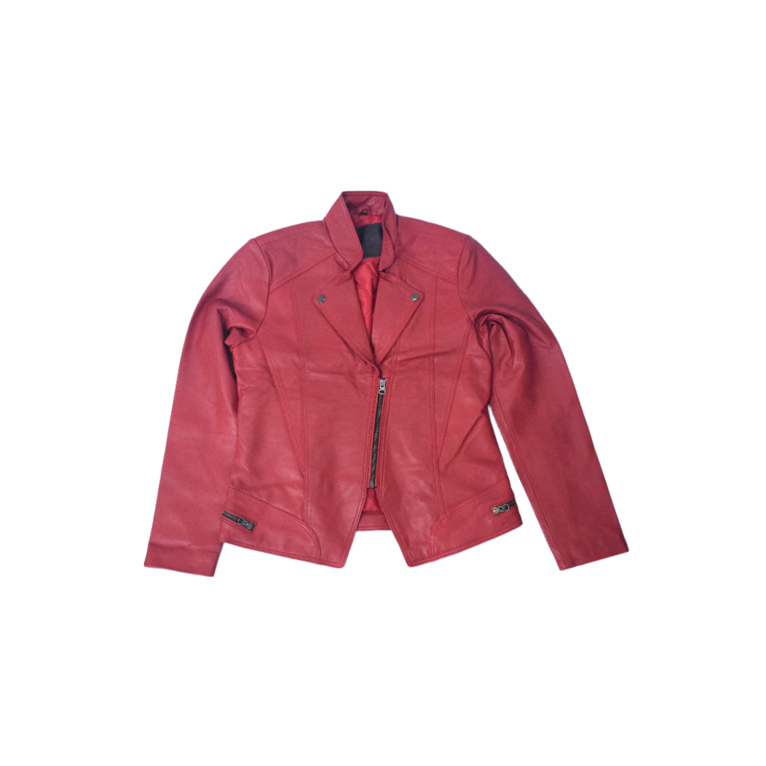 Women's Bold Red Cropped Leather Jacket – Eliteverse Street Luxe