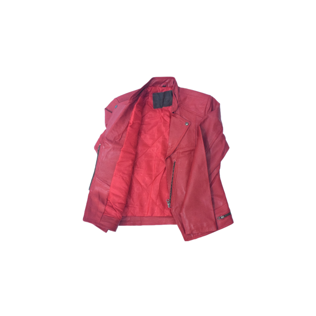 Women's Bold Red Cropped Leather Jacket – Eliteverse Street Luxe - Image 5