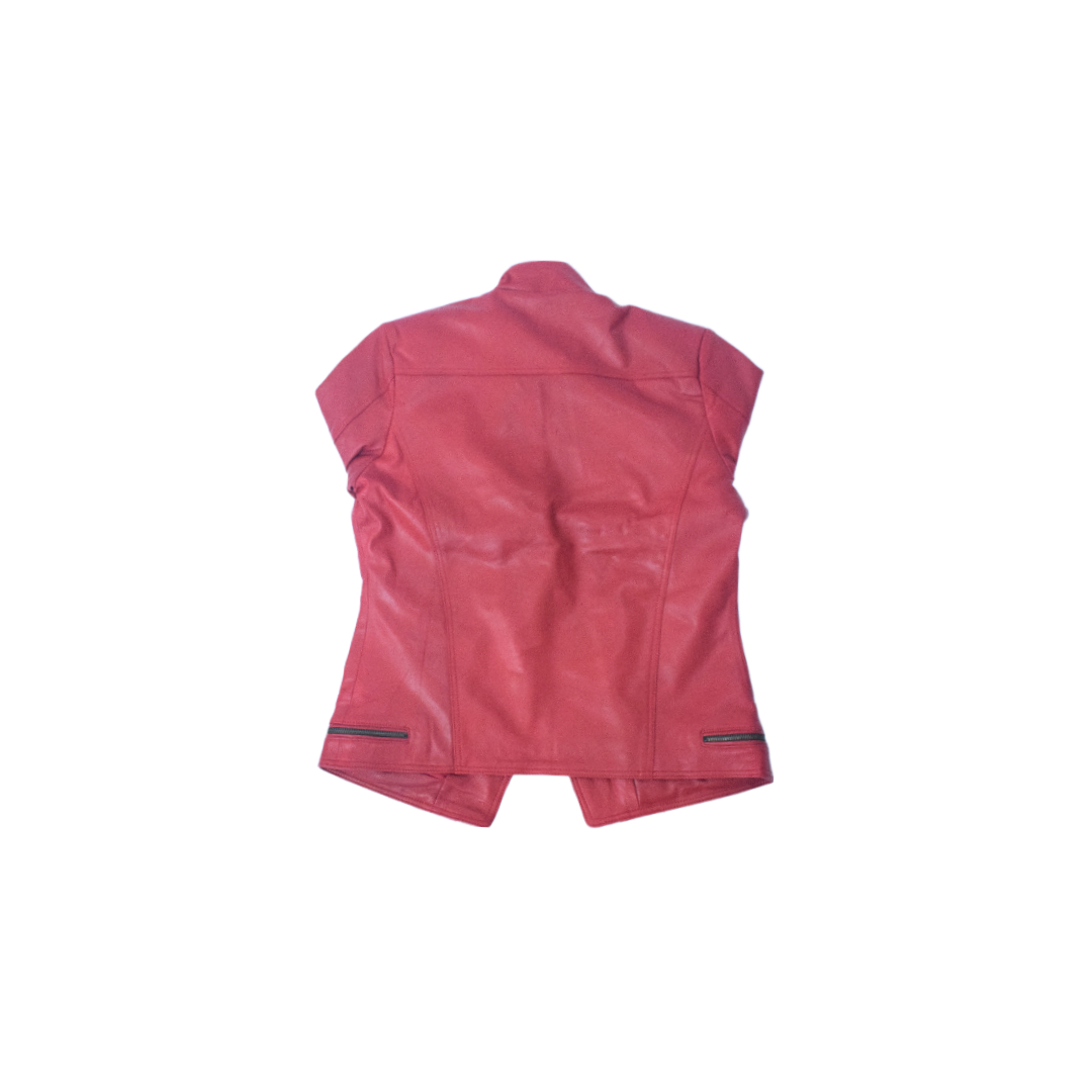 Women's Bold Red Cropped Leather Jacket – Eliteverse Street Luxe - Image 4