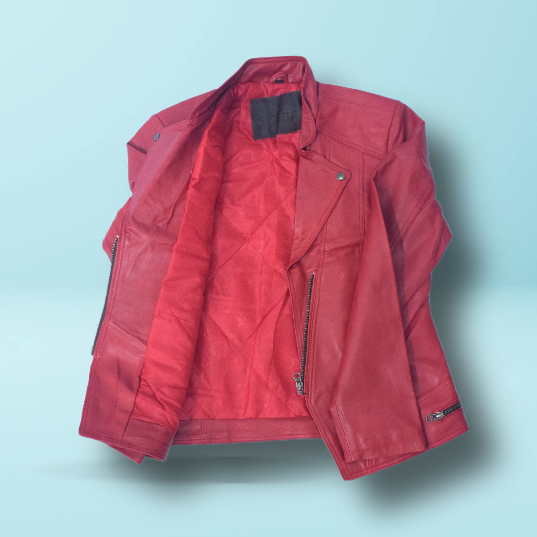 Women's Bold Red Cropped Leather Jacket – Eliteverse Street Luxe - Image 3