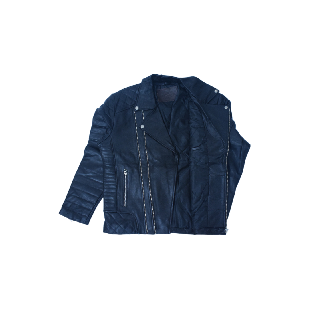 Eliteverse Men’s Black Leather Biker Jacket – Quilted Design with Metallic Zippers - Image 5