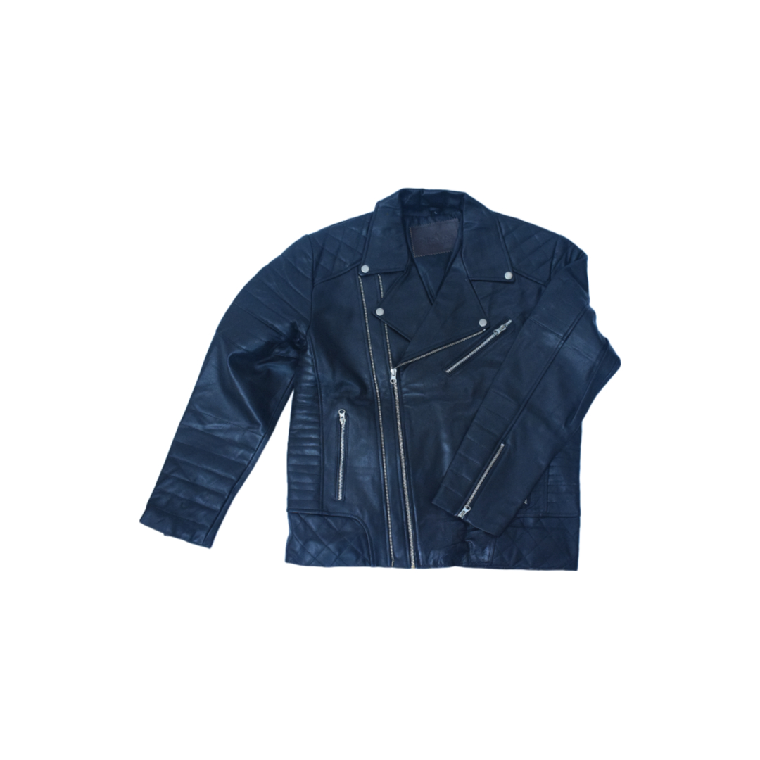 Eliteverse Men’s Black Leather Biker Jacket – Quilted Design with Metallic Zippers - Image 3