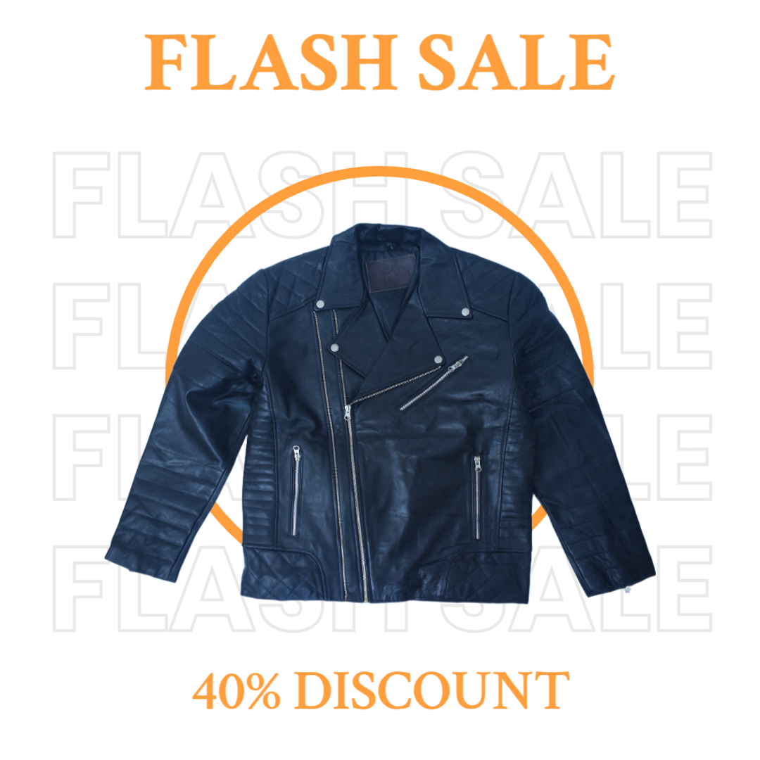 Eliteverse Men’s Black Leather Biker Jacket – Quilted Design with Metallic Zippers