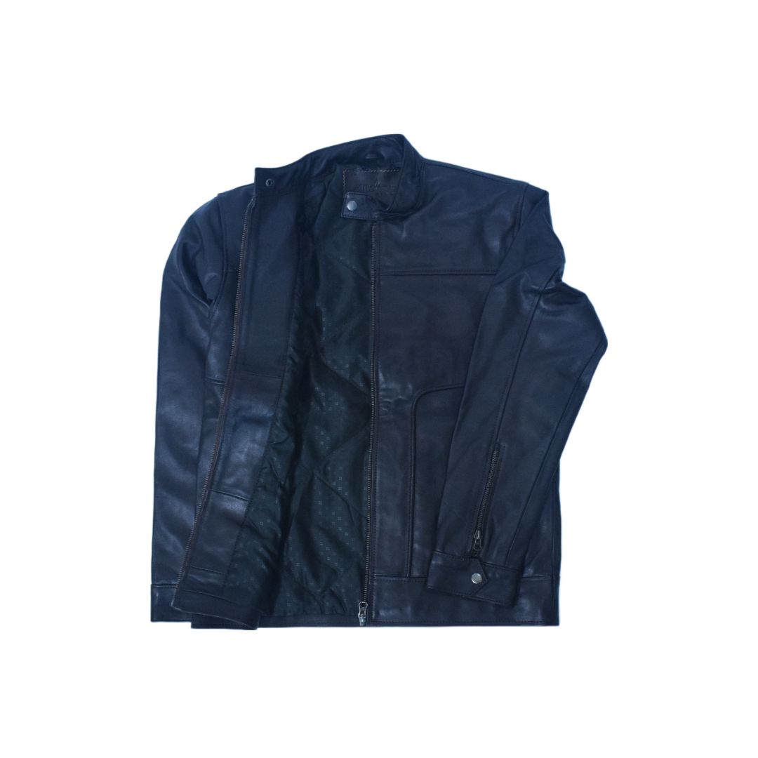 Eliteverse Men’s Classic Black Leather Jacket – Minimalist Design with Stand Collar - Image 2