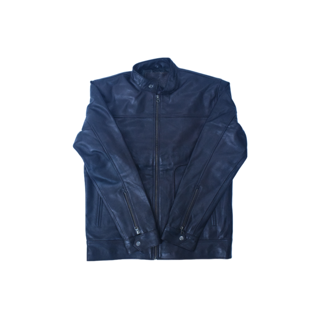 Eliteverse Men’s Classic Black Leather Jacket – Minimalist Design with Stand Collar - Image 4