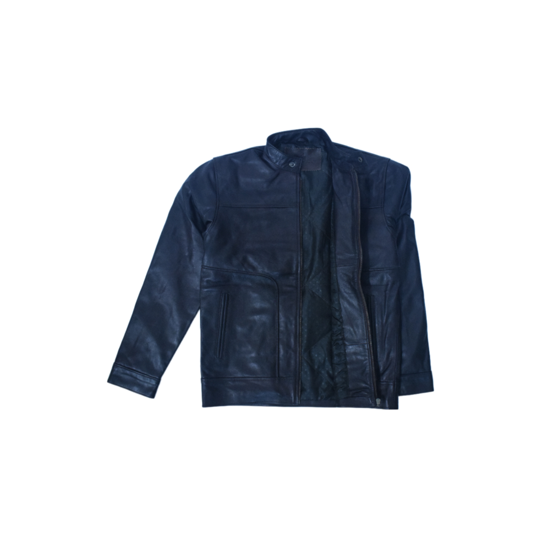 Eliteverse Men’s Classic Black Leather Jacket – Minimalist Design with Stand Collar - Image 5