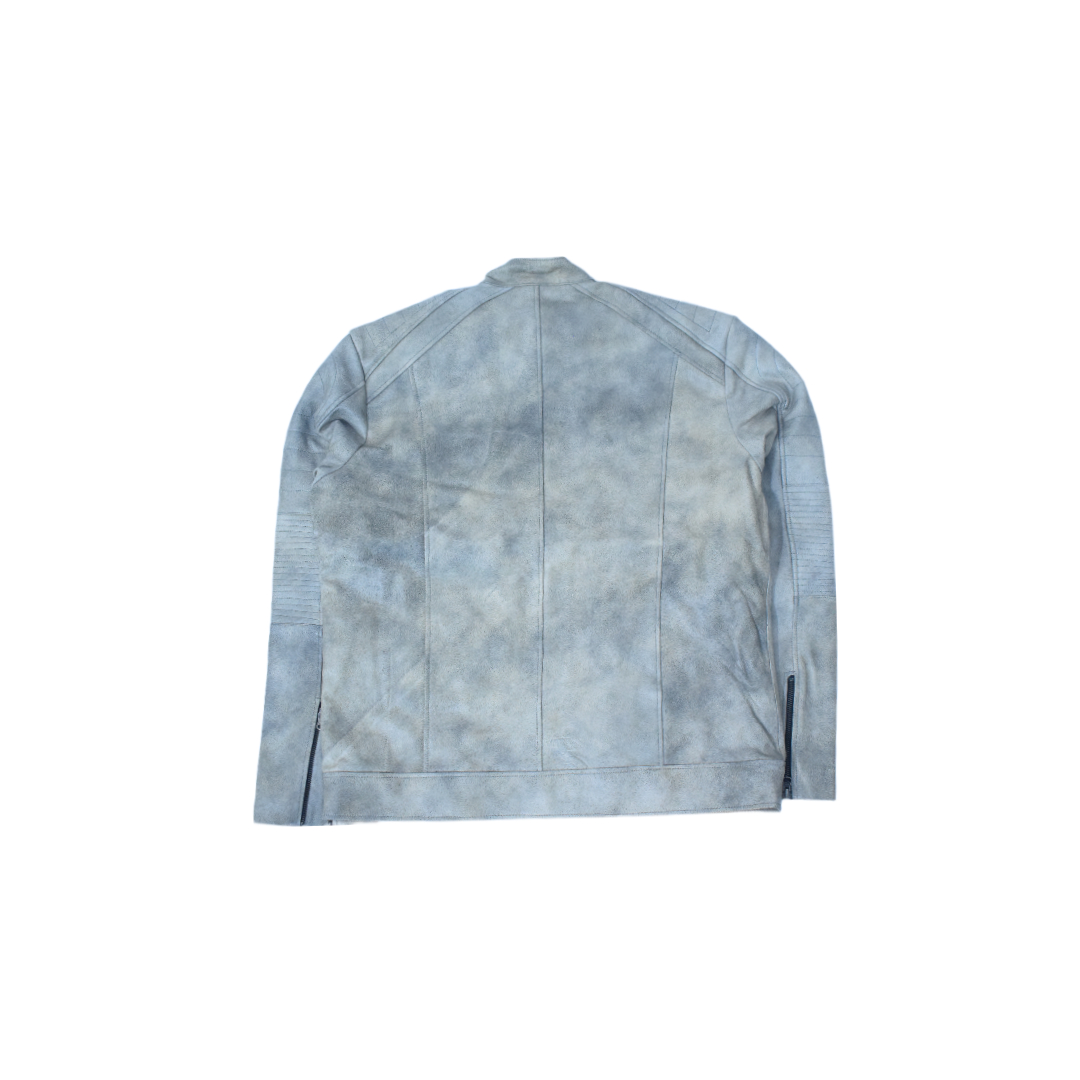 Eliteverse Men’s Vintage Grey Leather Jacket – Distressed Finish & Stand Collar - Image 5