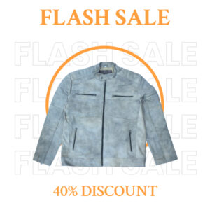 Eliteverse Men’s Vintage Grey Leather Jacket – Distressed Finish & Stand Collar