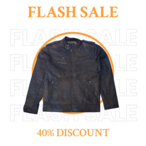 Eliteverse Men’s Brown Leather Jacket – Military Style with Shoulder Epaulettes & Zipper Detailing