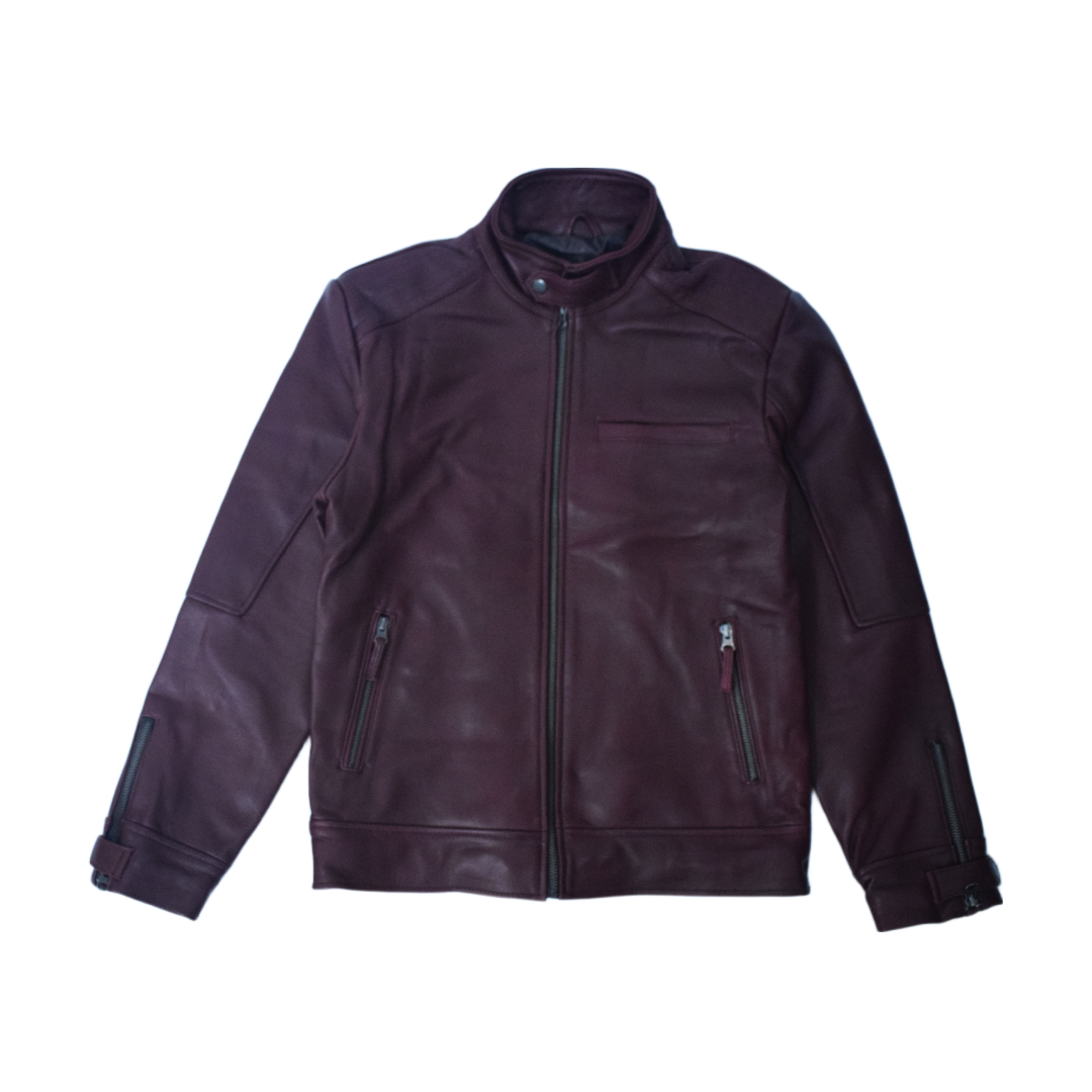 Eliteverse Men’s Maroon Leather Jacket – Premium Slim Fit with Zipper Cuffs & Stand Collar - Image 5
