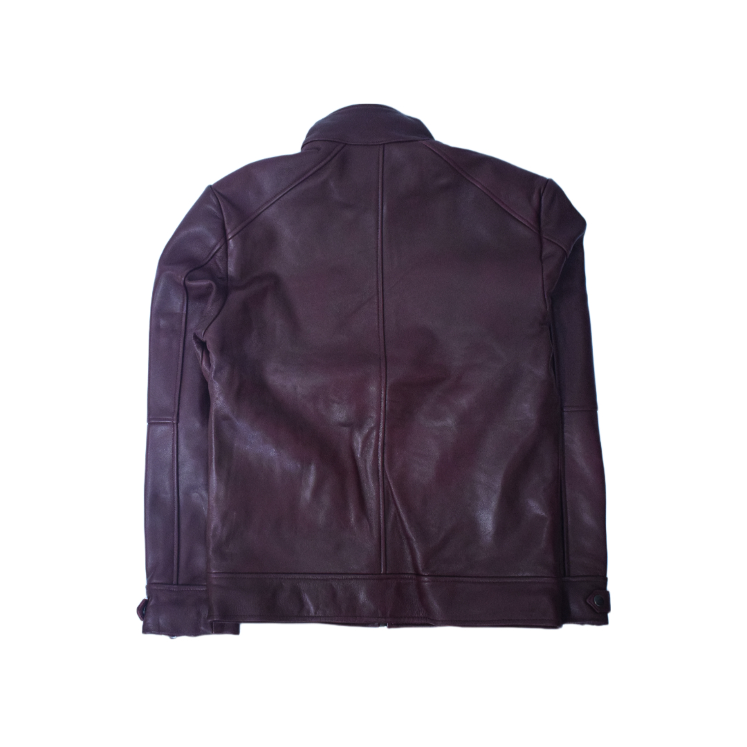 Eliteverse Men’s Maroon Leather Jacket – Premium Slim Fit with Zipper Cuffs & Stand Collar - Image 6