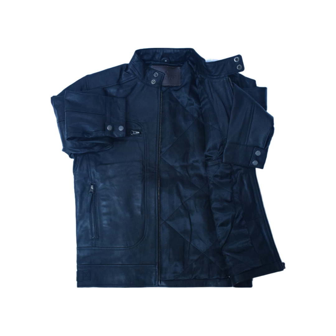 Eliteverse Men’s Classic Black Leather Jacket – Dual Snap Collar & Four Zipper Design - Image 3