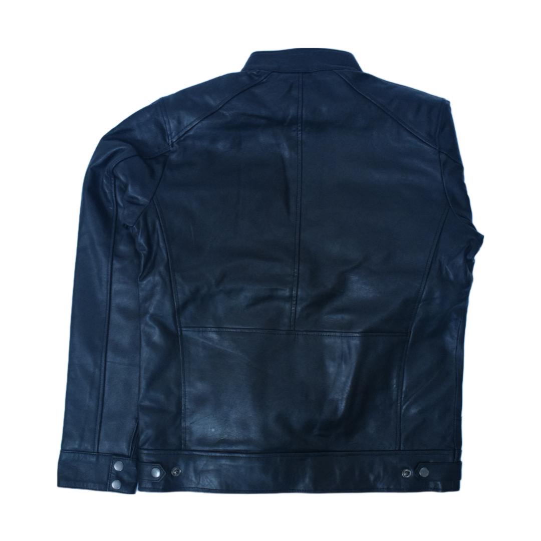 Eliteverse Men’s Classic Black Leather Jacket – Dual Snap Collar & Four Zipper Design - Image 5