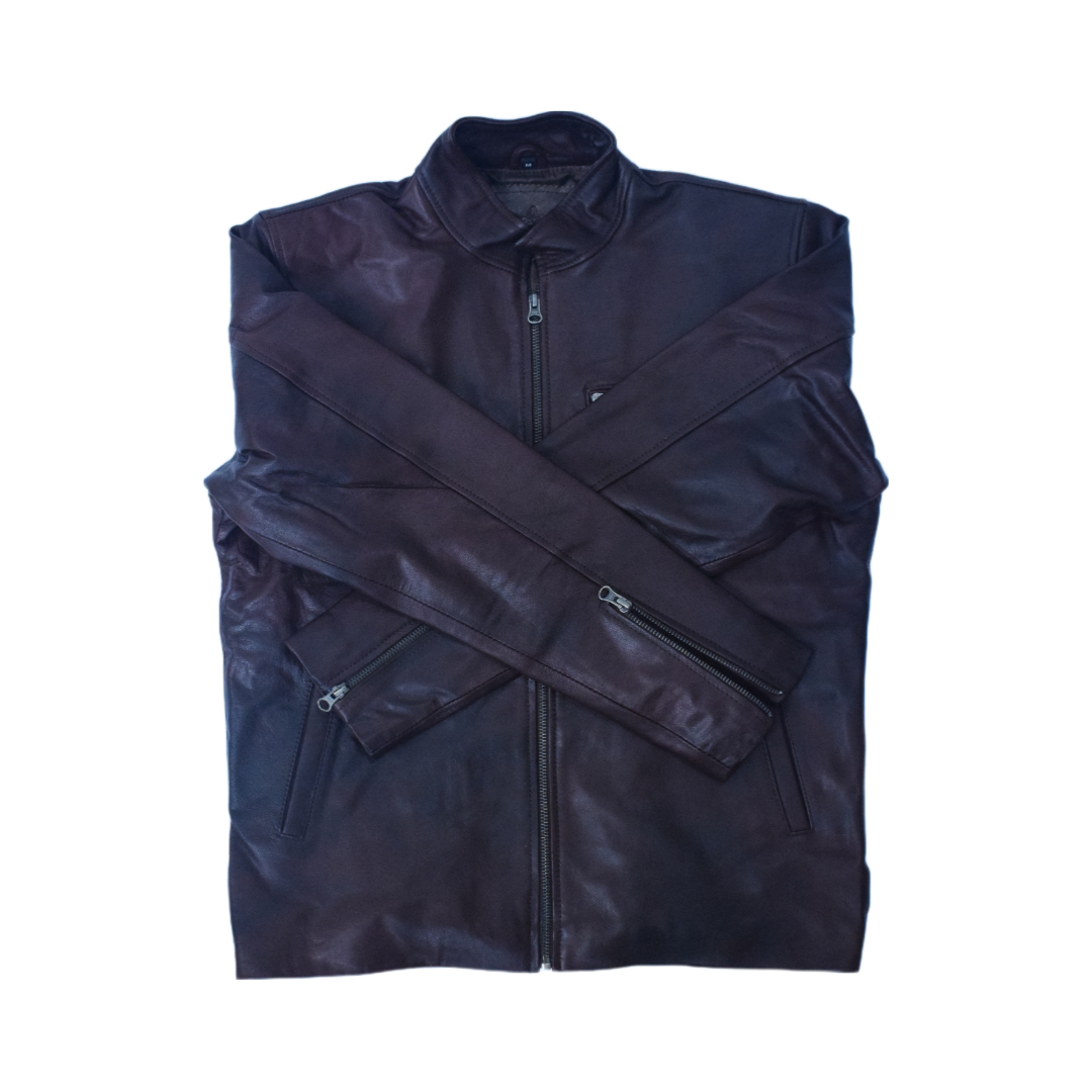 Eliteverse Men’s Dark Brown Leather Jacket – Dual Zipper Chest Design & Classic Collar - Image 2