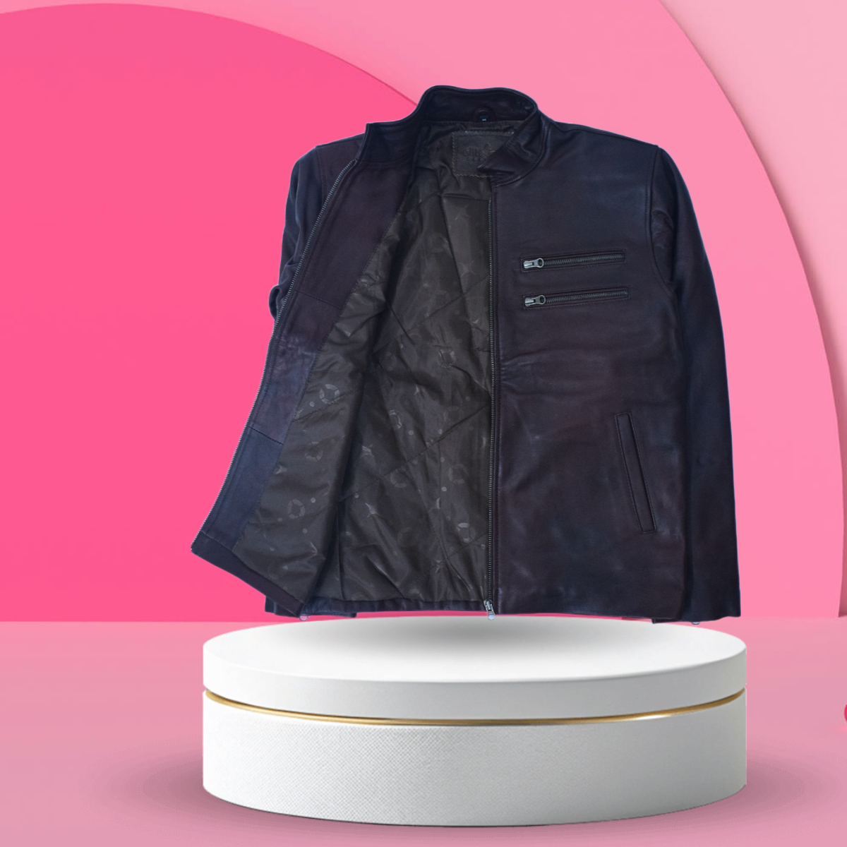 Eliteverse Men’s Dark Brown Leather Jacket – Dual Zipper Chest Design & Classic Collar - Image 4