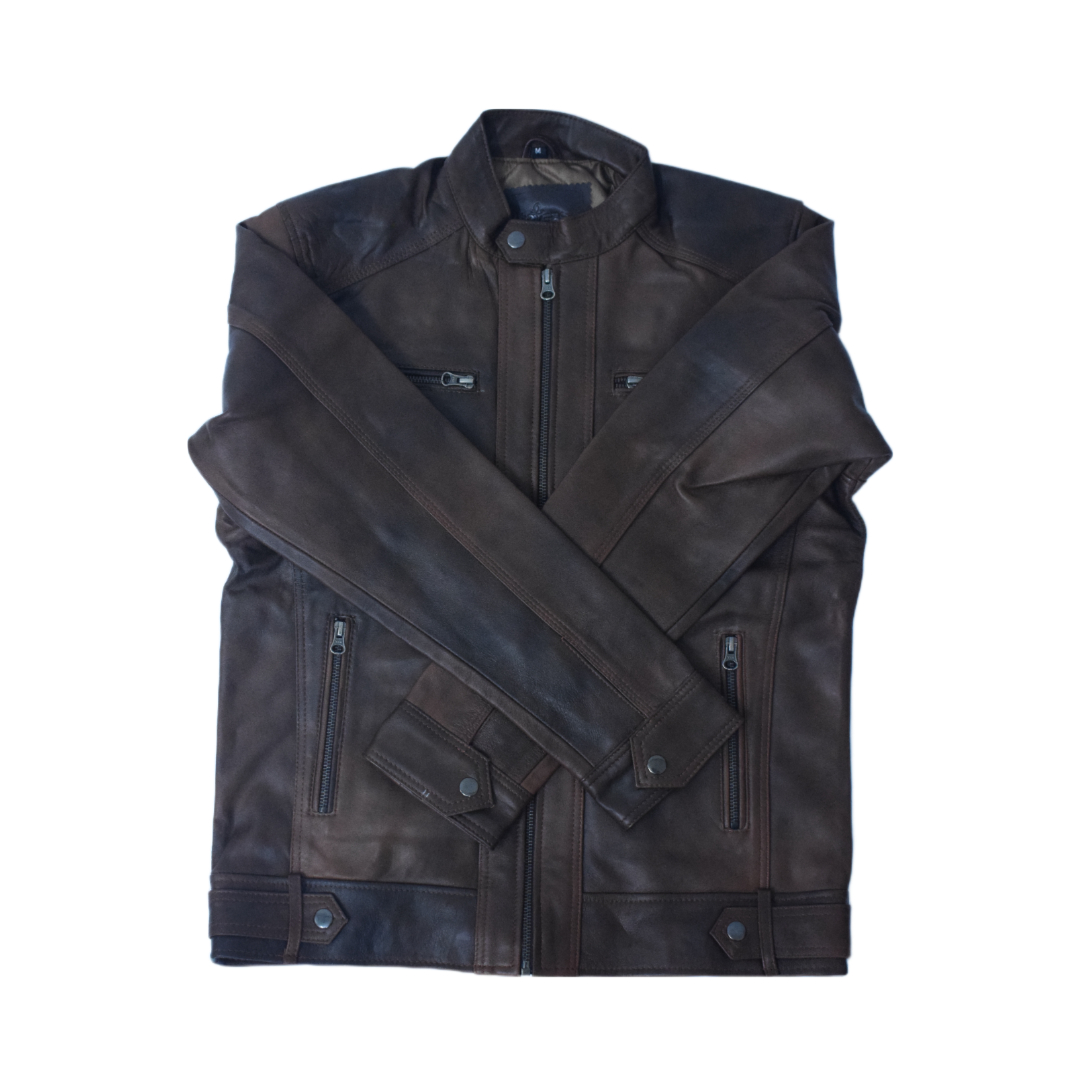 Eliteverse Men’s Chocolate Brown Leather Jacket – Rider Style with Waist Straps & Dual Chest Zippers - Image 2