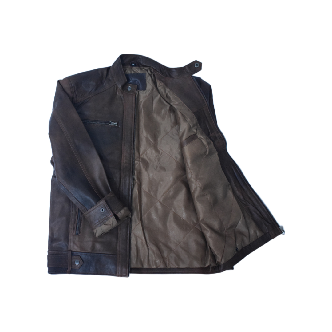 Eliteverse Men’s Chocolate Brown Leather Jacket – Rider Style with Waist Straps & Dual Chest Zippers - Image 3