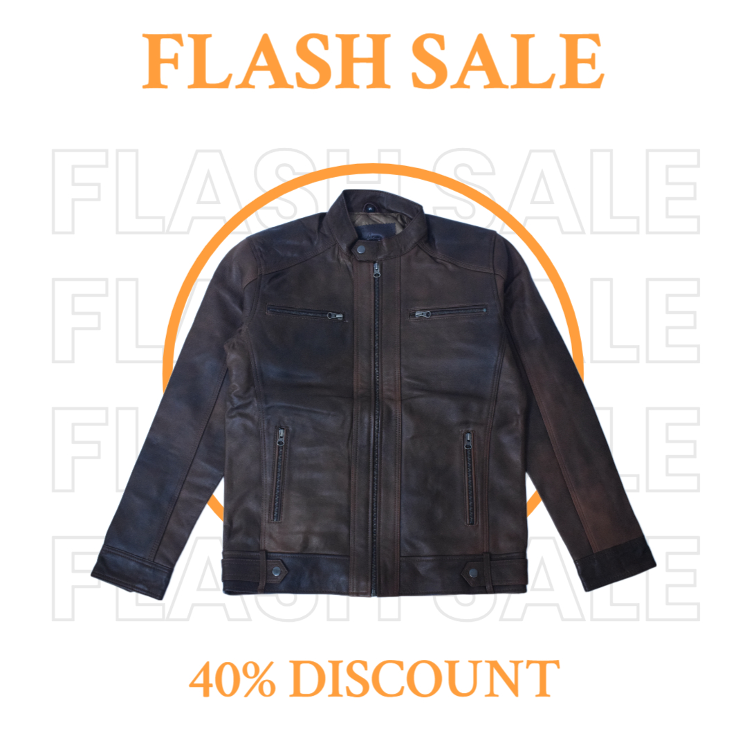 Eliteverse Men’s Chocolate Brown Leather Jacket – Rider Style with Waist Straps & Dual Chest Zippers