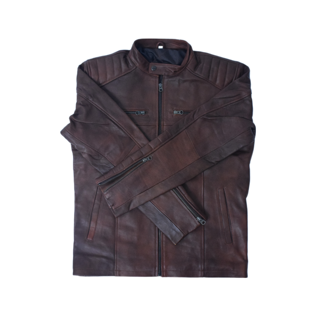 Eliteverse Men’s Rust Brown Quilted Leather Jacket – Dual Zipper Design & Matte Finish - Image 4