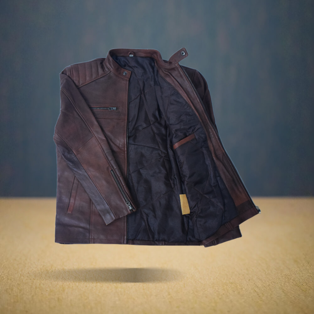 Eliteverse Men’s Rust Brown Quilted Leather Jacket – Dual Zipper Design & Matte Finish - Image 2