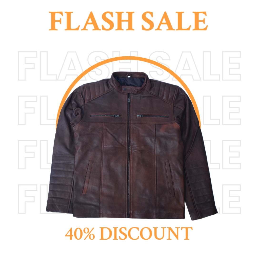 Eliteverse Men’s Rust Brown Quilted Leather Jacket – Dual Zipper Design & Matte Finish